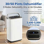[Large Dehumidifier] Gunji 80pint/50pint/35pint/30pint, Large Dehumidifier for 3000/4500 Sq. Ft. Dehumidifier, 24H Residential Dehumidifier with Hose, Dehumidify/Dry/Air Delivery Mode, Humidity Display, Timer, Drain Hose