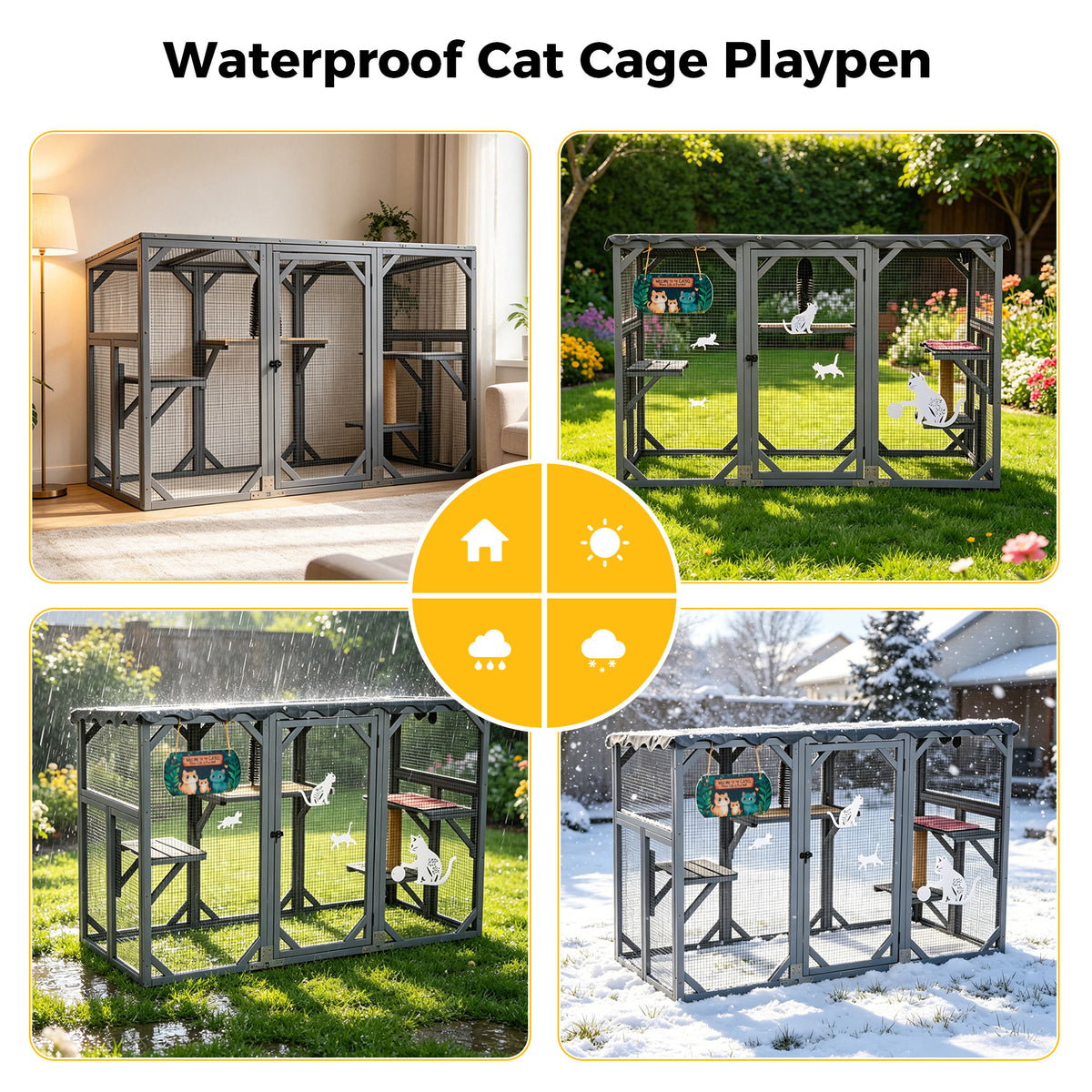 Outdoor Cat Catio Enclosure, Cat Playpen Cage with Jumping Platforms