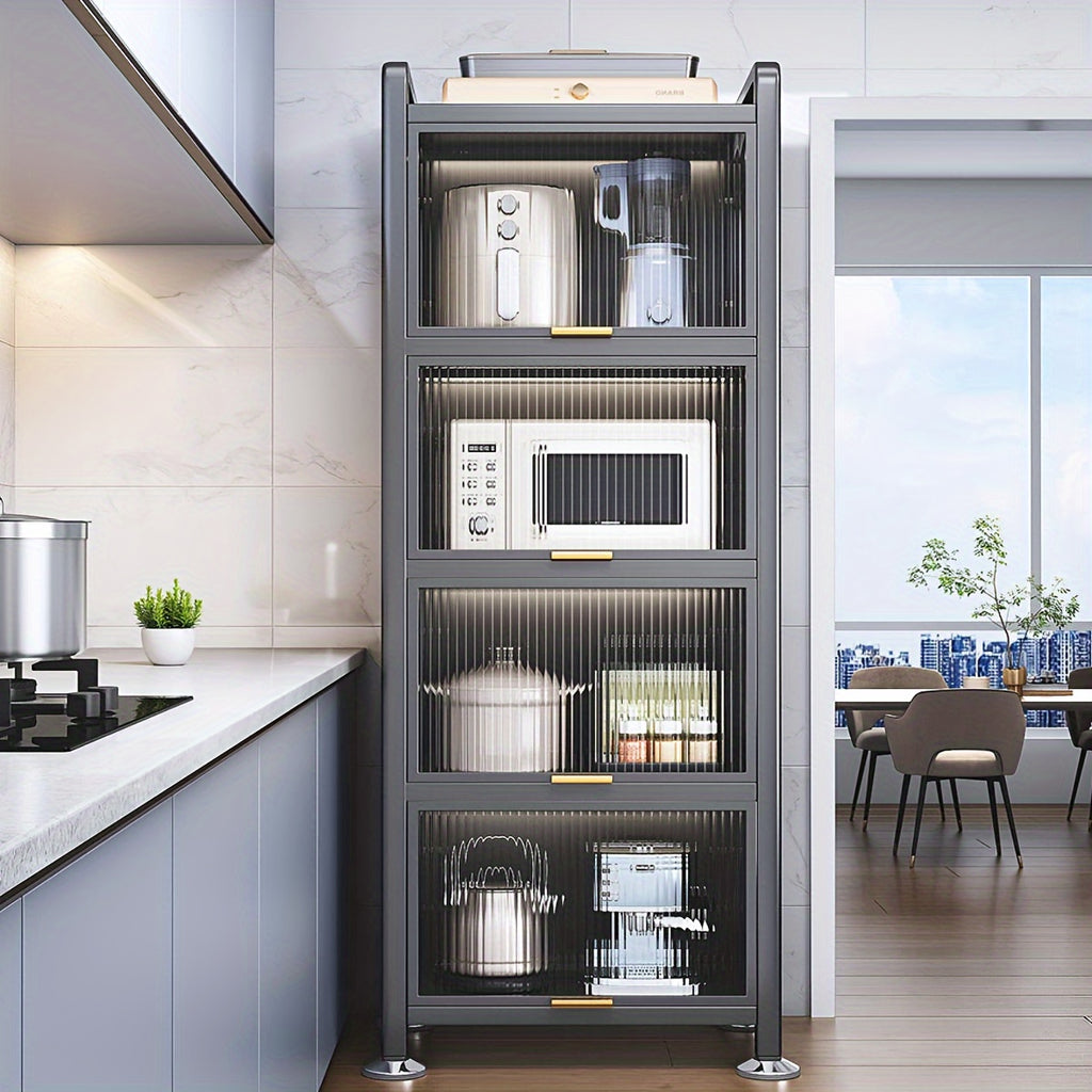 Joybos™ 5-Tier Narrow Multifunctional Metal Kitchen Storage Cabinet - Spacious Microwave Stand, Coffee Bar Shelf, Pantry Organizer, And Hutch for Kitchen, Living Room - Space-Saving, Durable, And Stylish, Standing Shelf, Standing Shelf
