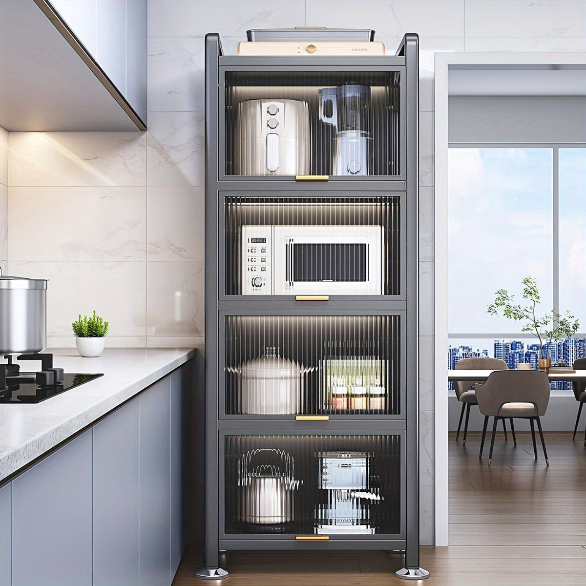 Joybos™ 5-Tier Narrow Multifunctional Metal Kitchen Storage Cabinet - Spacious Microwave Stand, Coffee Bar Shelf, Pantry Organizer, And Hutch for Kitchen, Living Room - Space-Saving, Durable, And Stylish, Standing Shelf, Standing Shelf