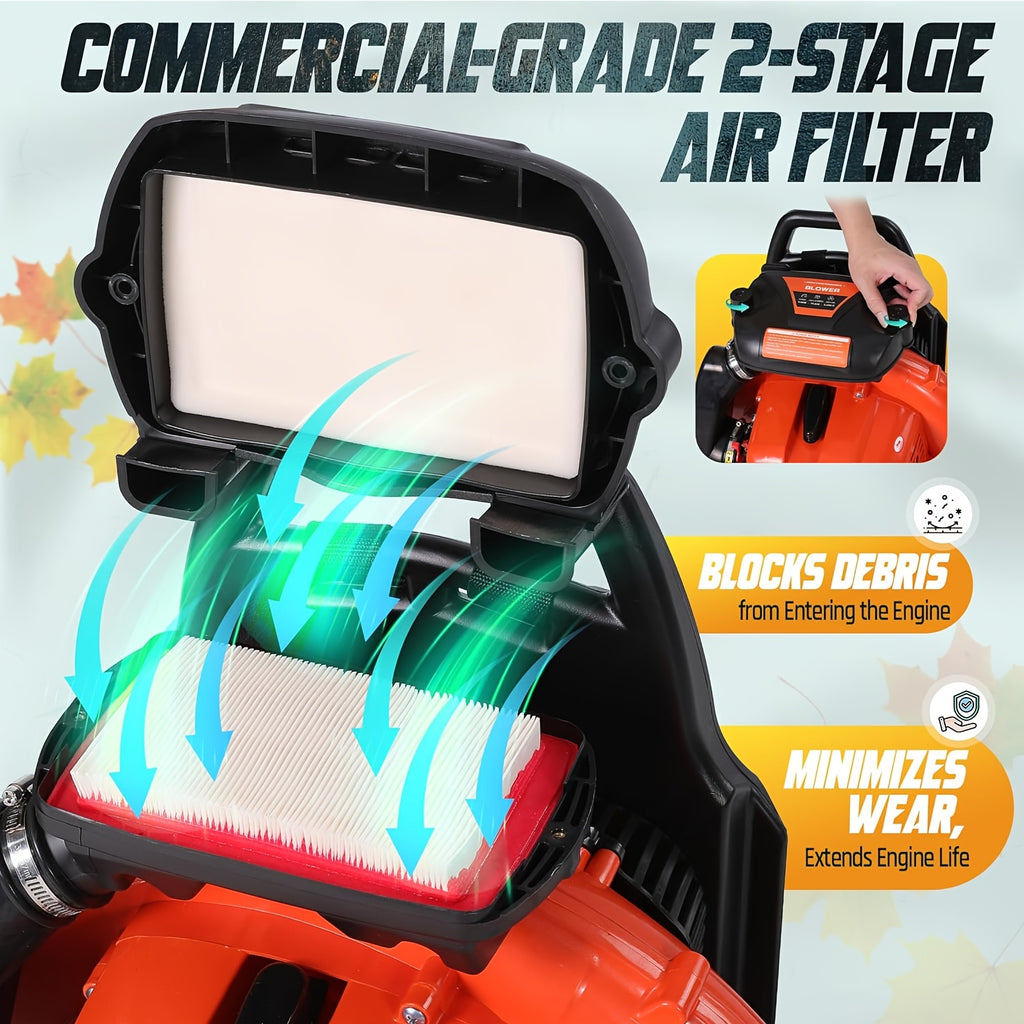 80CC 912 CFM 206 MPH 49N Backpack Leaf Blower Gas Powered, High-Performance 6.0 HP 2-Cycle Gas Leaf Blower, Backpack Blowers For Lawn Care, Snow Blowing, Yard & Driveway Cleanup