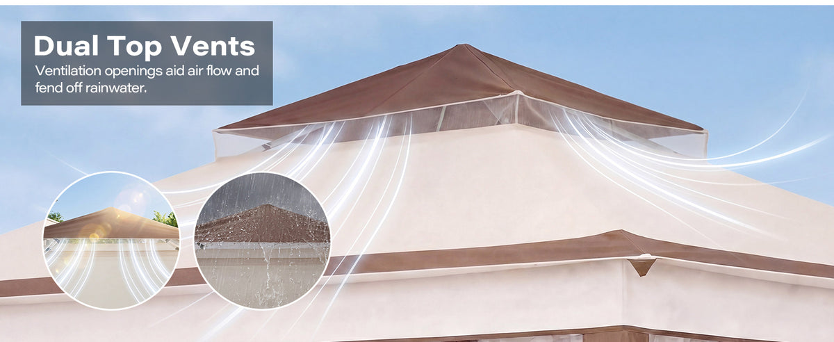 KAMEROUT Canopy Gazebo with Full Mesh Sidewalls, One-Touch Instant Setup Height Adjustable Outdoor Shelter Tent for Patio Backyard Party BBQ