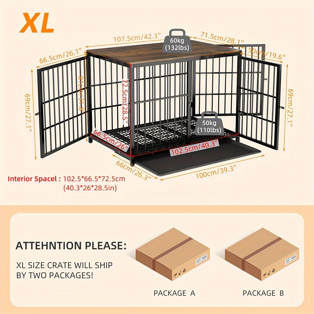 XL Large Dog Cage Heavy Duty Dog Crate Furniture, Unlimited Combinable Dog Kennel, Super Sturdy with Bottom Tray&3 Doors
