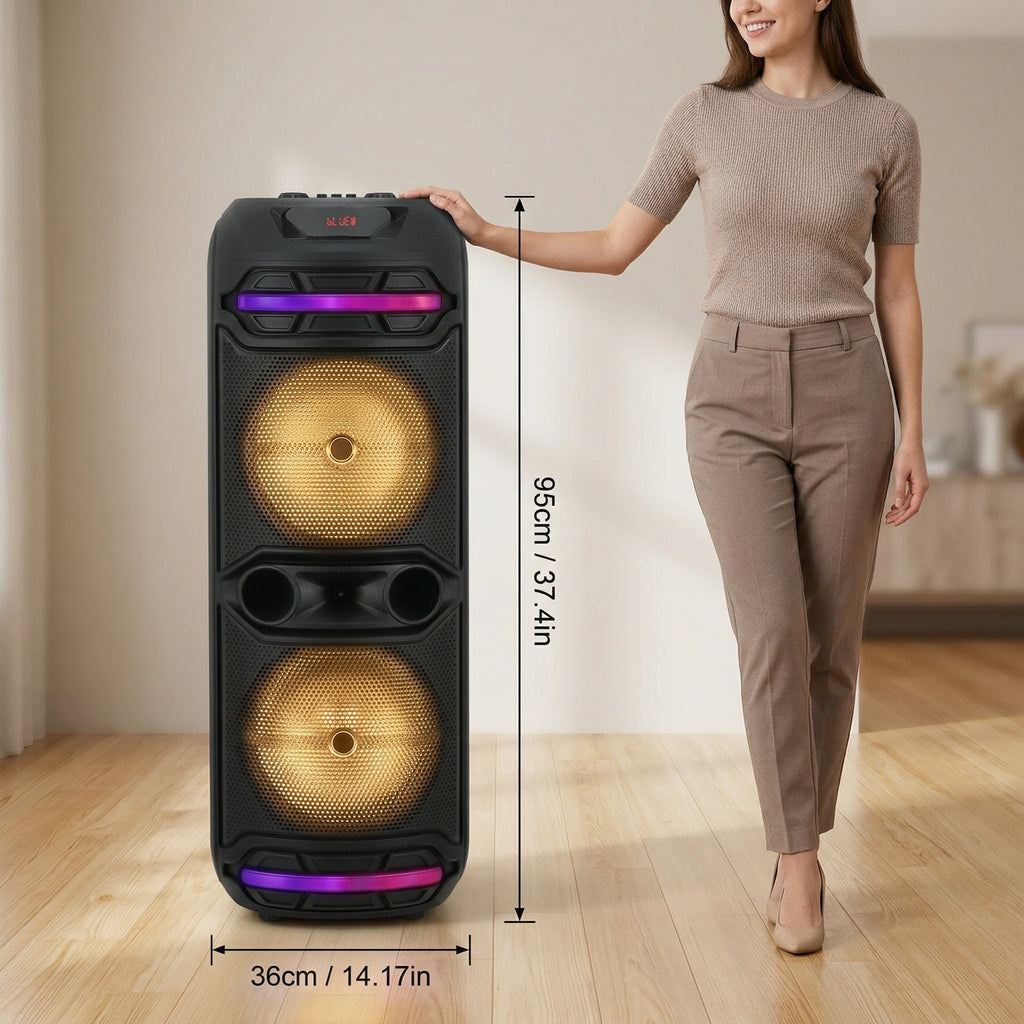 Portable Bluetooth Party Speaker with Dual 12" Woofer, Heavy Bass PA System with Remote & Microphone, USB/SD/FM/AUX Support, Powerful Sound for Home, Outdoor Parties, Karaoke & Events
