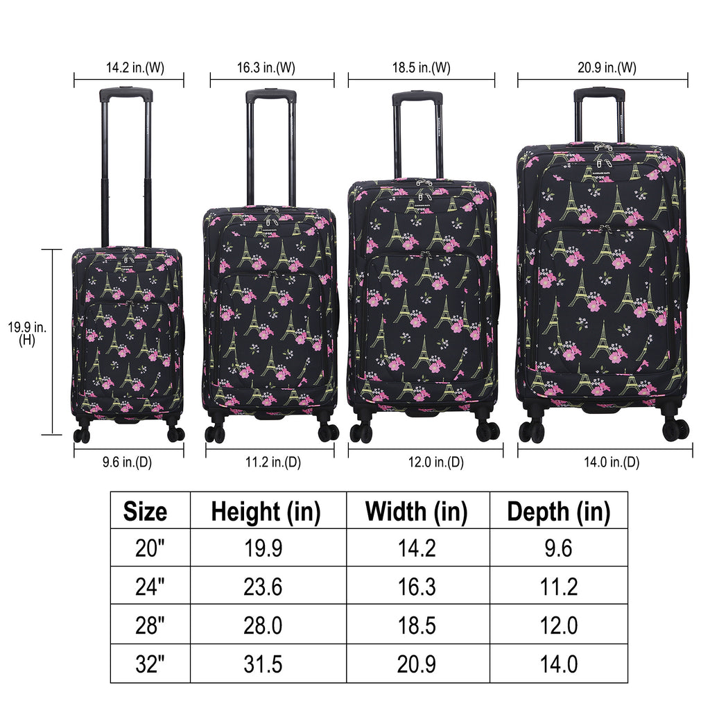 4-Piece Softside Spinner Luggage Set (20+24+28+32 inch) Lightweight Travel Suitcases with 360° Wheels, Telescopic Handle, Multi Pocket Design
