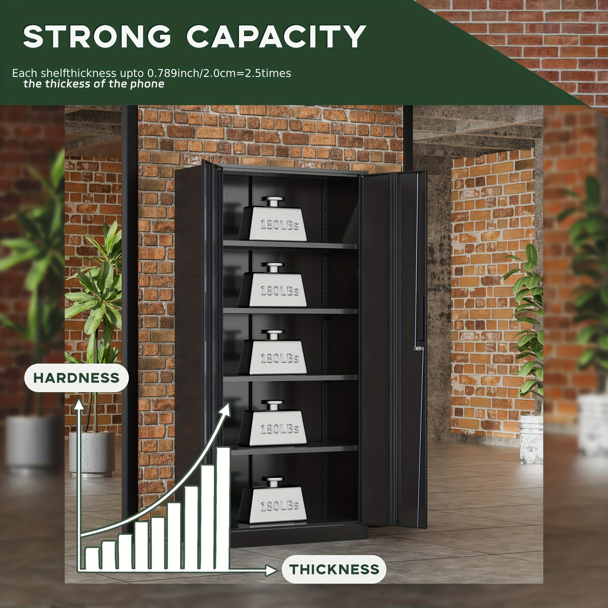 72" Metal Storage Cabinet with Lock, with 2 Doors And 4 Adjustable Shelves, Lockable Steel Storage for Office, Garage, Warehouse,, Home