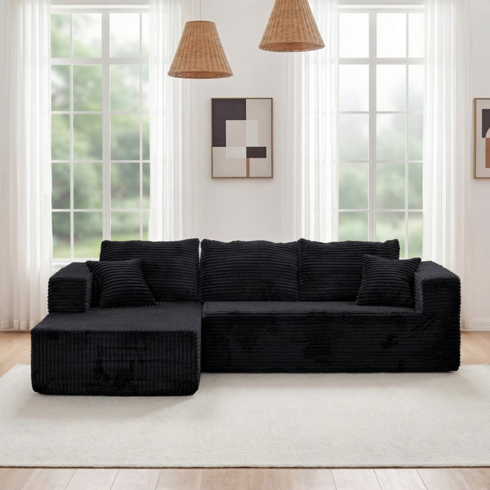 Modular Combination Sofa, Comfortable and Fluffy, L-shaped, Dark Black Color, Suitable for the Living Room, Deep Seat Design, Memory Foam, Boneless Velvet Fabric