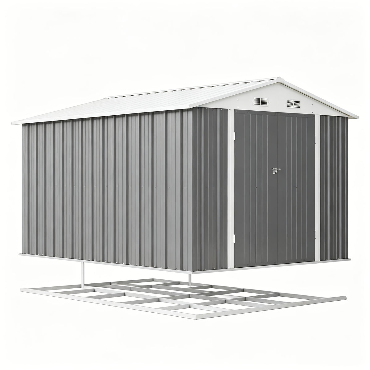 [Garden Storage Shed] GUNJI 5X3 FT And 6X4 FT And 8X6 FT Garden Storage Shed with Base Foundation, Heavy Duty Galvanized Steel Weatherproof Outdoor Tool Shed for Backyard Patio Lawn, Rust Resistant Lockable Door Tool House for Gardening Equipment Bike Sto