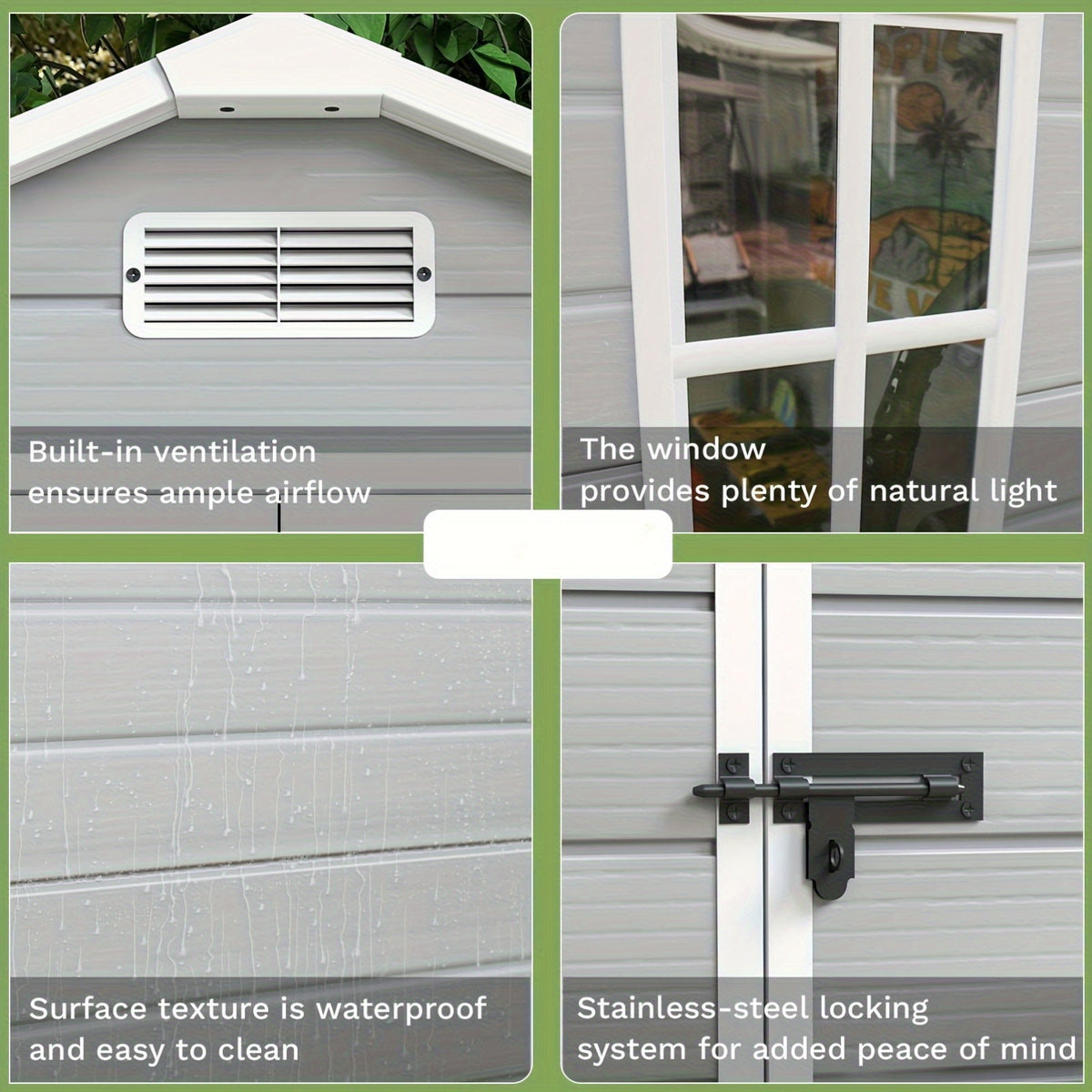 GUNJI 6X4 FT And 5X4 FT Plastic Outdoor Storage Shed with Floor, Resin Outside Tool Shed with a Window And Lockable Door for Garden, Backyard, Tool Storage Use, Easy to Install, Light Gray (Fit-It Shed)