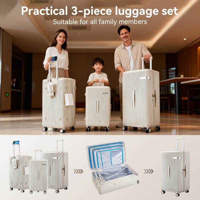 3pcs Luggage Set - Durable 3pcs Family Travel Trolley Suitcase Set, Large Capacity, Quiet Spinner Wheels, Luggage Set. 3pcs Set Combination "20-inch - 24-inch - 28-inch".