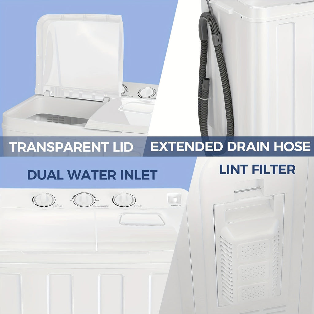 HOMDOX 30Lbs Portable Washing Machine, Twin Tub Laundry 2-In-1 Compact Washer Spinner Combo with 19Lbs Washer And 11Lbs Spinner Dryer for Apartments, Rvs, Dorms, Suitable for Family And Travel, Mother'S Day Gift, Father'S Day Gift