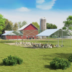 Walk-In Chicken Run with Feeding Port and UV-Resistant Cover, Galvanized Outdoor Poultry Enclosure