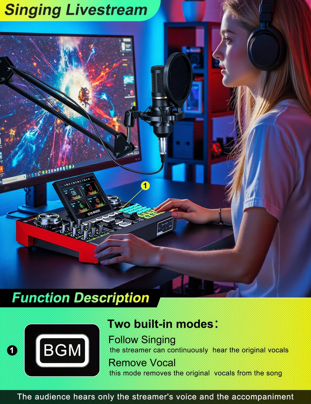 Tenlamp G10 BM800 Mic Mixer Set Podcast Influencer KOL Singing Gaming DJ Mixing Station Controller Equipment Studio Professional Recording Electronic Music Mixer Power Karaoke Machine Available Dynamic Condenser Wired Microphone Portable Microfono
