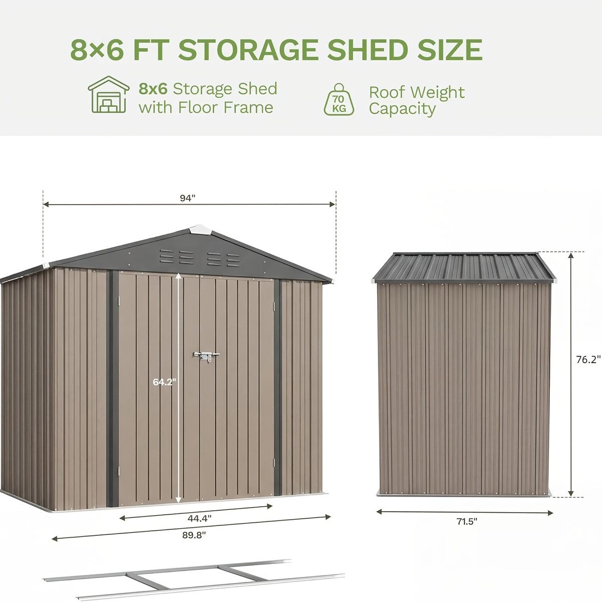 GUNJI 10 X10ft & 8 X 6ft 6 X 4ft & 5 X 3ft Storage Shed with Floor Frame, Metal Tools Shed with Design Of Lockable Doors, Utility And Tool Holder for Garden, Workshop, Backyard, Can Hold Various Tools