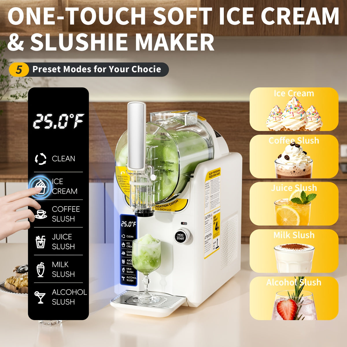 2in 1 Ice Cream Maker Slushie Machine for Home - 88oz Slushy Machine Maker No Ice Needed Self Cleaning, Frozen Drink Machine, 5 Preset for Soft Ice Cream, Slushies, Margarita, Frappes, Milkshakes