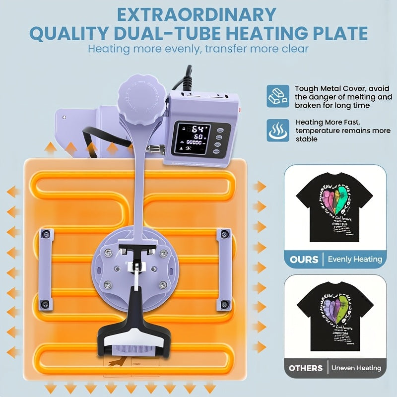 11pcs 8-in-1 - 15"x15"/12"x15" Heat Press Set for T-Shirts, Bags, Pillows, Hats, Beanies, Roller - 12"x10" T-Shirt Machine(Weight 25.35 Lbs) & 15"x15" Auto Single-Workbench & 15"x15" Auto Dual-Workbench Heat Press Only for Cloth, Shirts, Canvas Bags