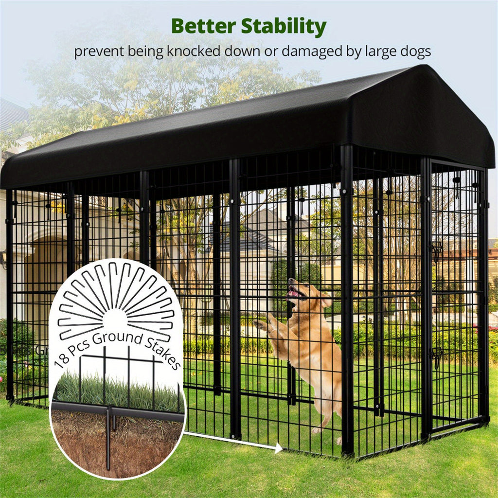 98"L x 49"W x 71"H Dog Kennel Outdoor with Waterproof Roof, 8x6x4ft Large Outdoor Kennel with Rotating Feeding Door, Bowls, Dog Cage for Outside Dog House Enclosure for Dogs, Cat, Rabbit