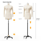 Bonnlo Female Sewing Mannequin, Size 6 Professional Dress Form for Display and Tailor Design, Height Adjustable Torso with Stable Metal Base