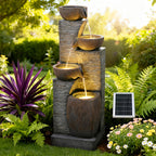Solar Outdoor Water Fountain, 38.2-Inch 4-Tier Cascading Bowls and Stacked Stones with LED Lights