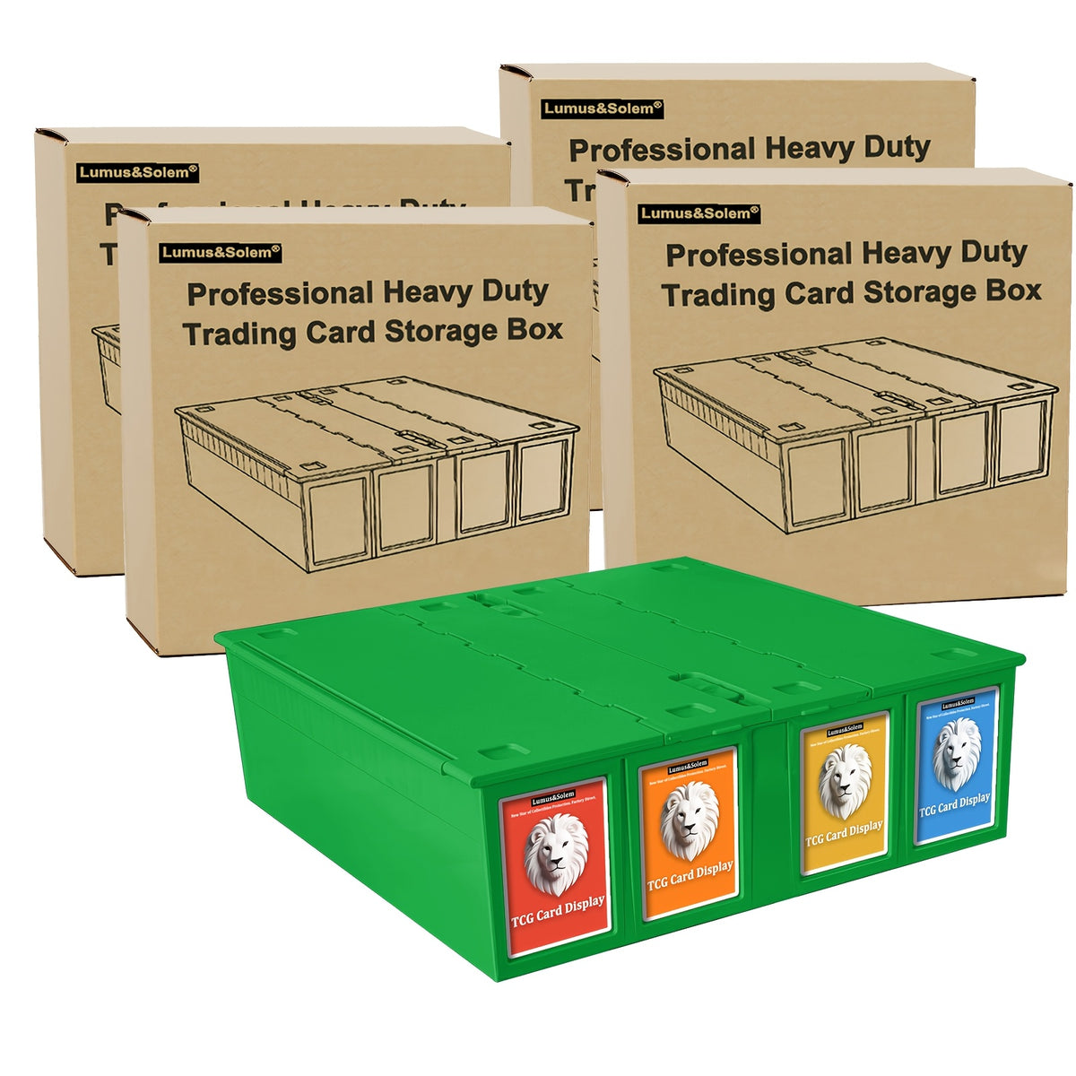 Collectible Card Box (4pcs, Black) Holds 3200 Cards Each Includes 8 Dividers And 8 Top Hard Sleeves Per Card Storage Box for PTCG & Sports Cards