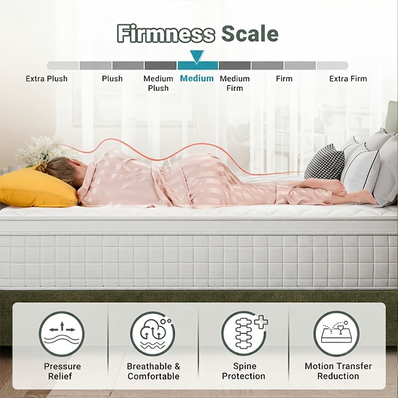 10''/12''/14'' Inch Queen Hybrid Mattress in a Box with Gel Memory Foam And Pocket Springs, King Size Mattress Upgraded Support, Medium Firm Feel