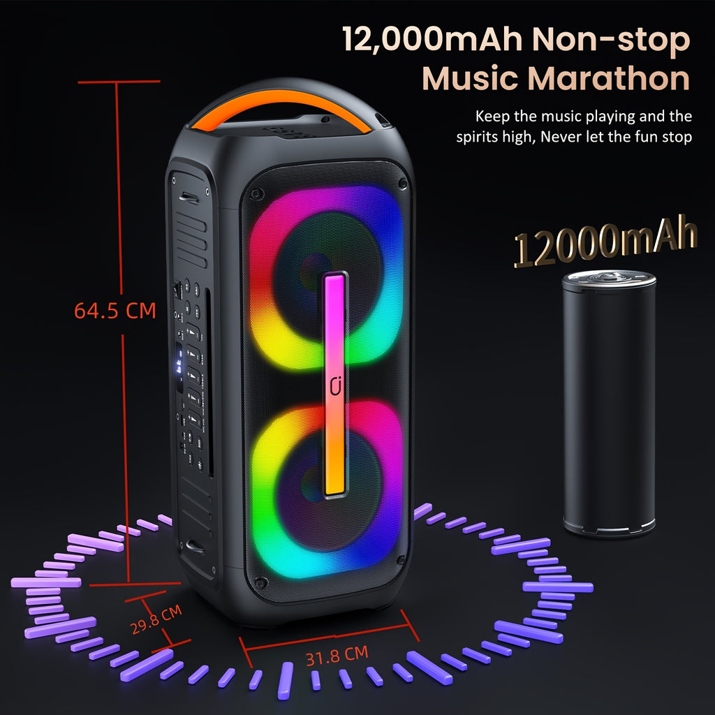 Large Karaoke Machine, Karaoke Speaker with 2 Wireless Microphones, Portable Speaker with Beat Light Show, Singing Machine Karaoke Home Speaker System with MIC Reverb, AUX Input, T11-T