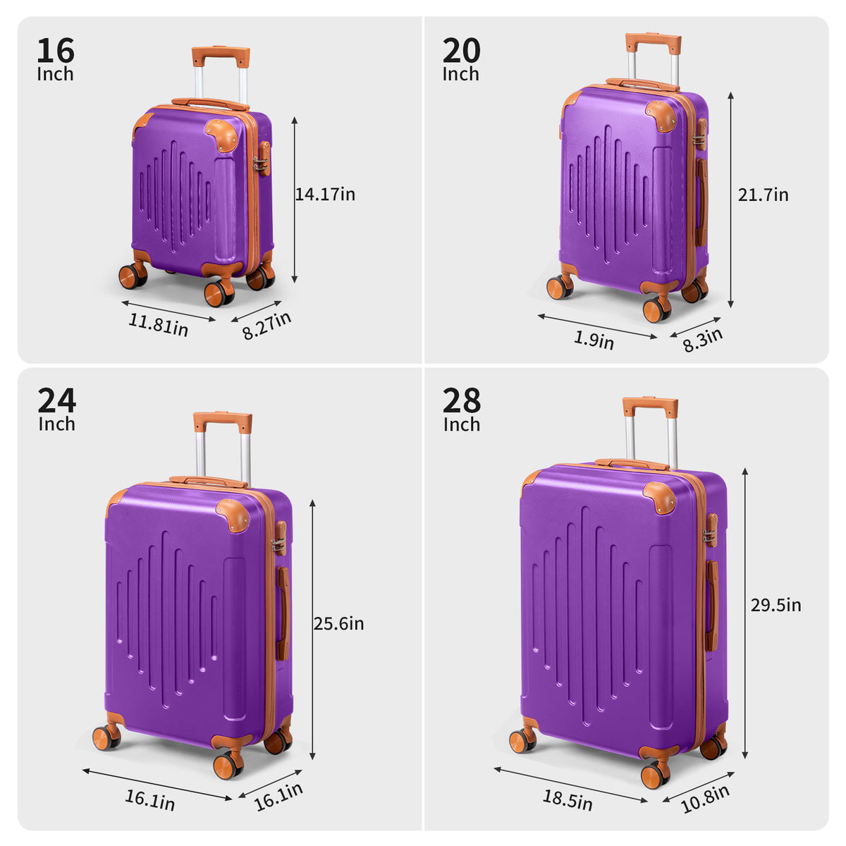 4 Pc Luggage Sets, Durable Hard Shell 4 Piece Set Suitcase with Spinner Wheels, Hardside Lightweight Luggage set, Large Travel Luggage Set (16"20" 24" 28"), mixed color