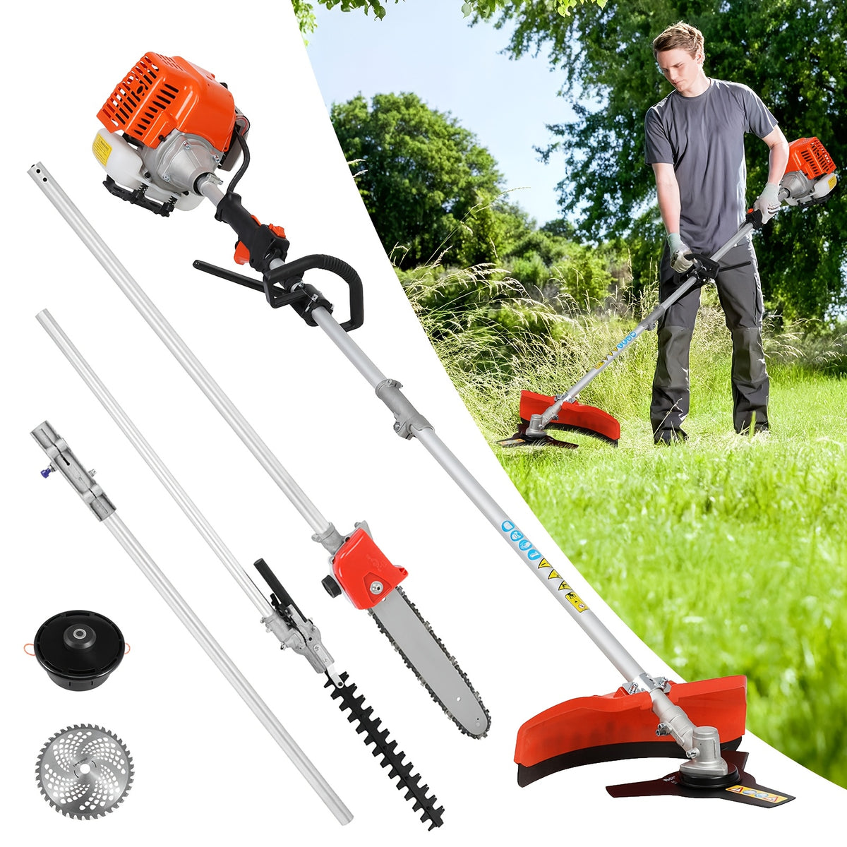 5-in-1 52cc Lawn Mower, Multifunctional Gasoline Lawn Mower, Small Household Irrigation Lawn Mower, Foldable Handheld Lawn Mower/wheel Edge Machine/mini Lawn Mower, Suitable for Lawns