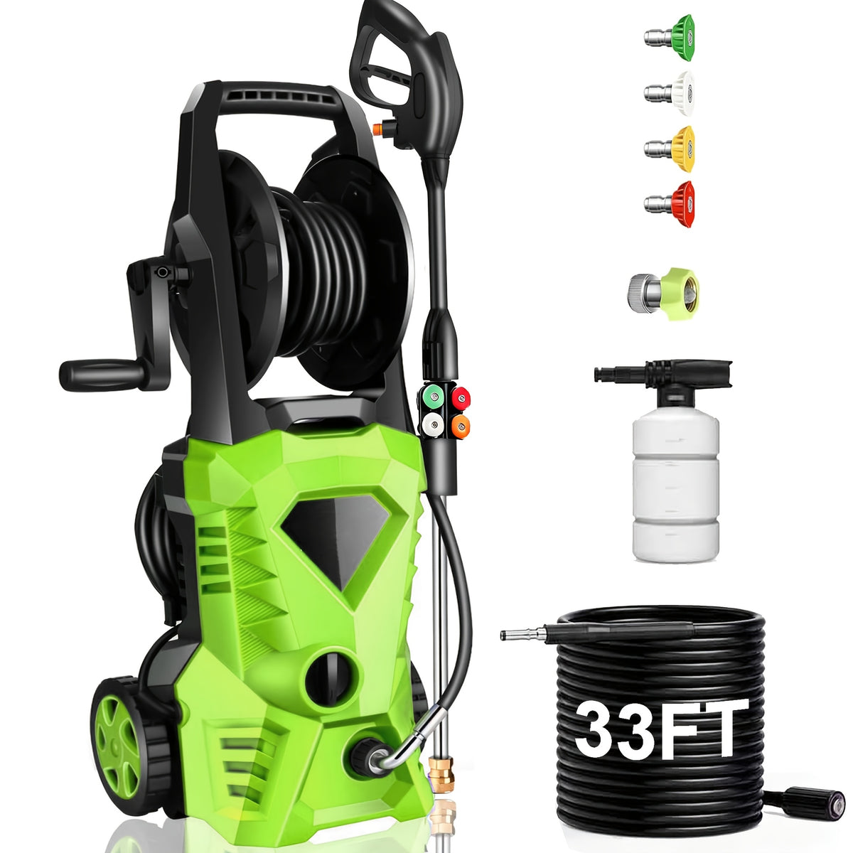 5000PSI Electric Pressure Washer - 2025 New Electric Power Washer with Upgraded 33FT Pressure Washer Hose Reel, Foam Cannon, 4 Nozzle Set, Power Washer for House/Patios/Car, Orange
