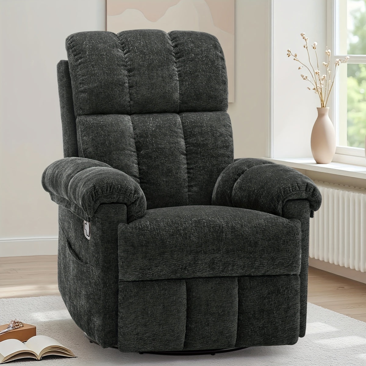 A Solitary Chair for The Living Area, a Reclining Chair That Swivels, a Rocking Recliner for Grown-Ups, Compact Recliners Suitable for Limited Spaces, a Manual Upholstered Recliner Featuring Side Pockets