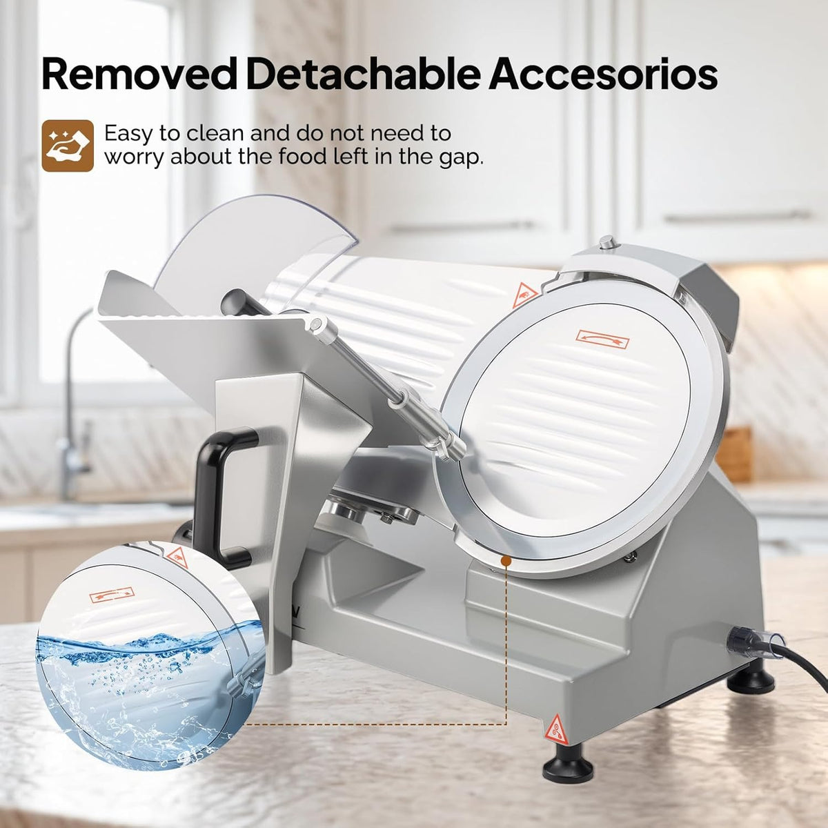 MEFEIR 8.7inch Commercial Meat Slicer, Electric Deli Food Slicer with Premium Chromium-plated Steel Blade, 0-12mm Adjustable Thickness, ETL Certified for Frozen Meat Ham Baguett Steak, Silver