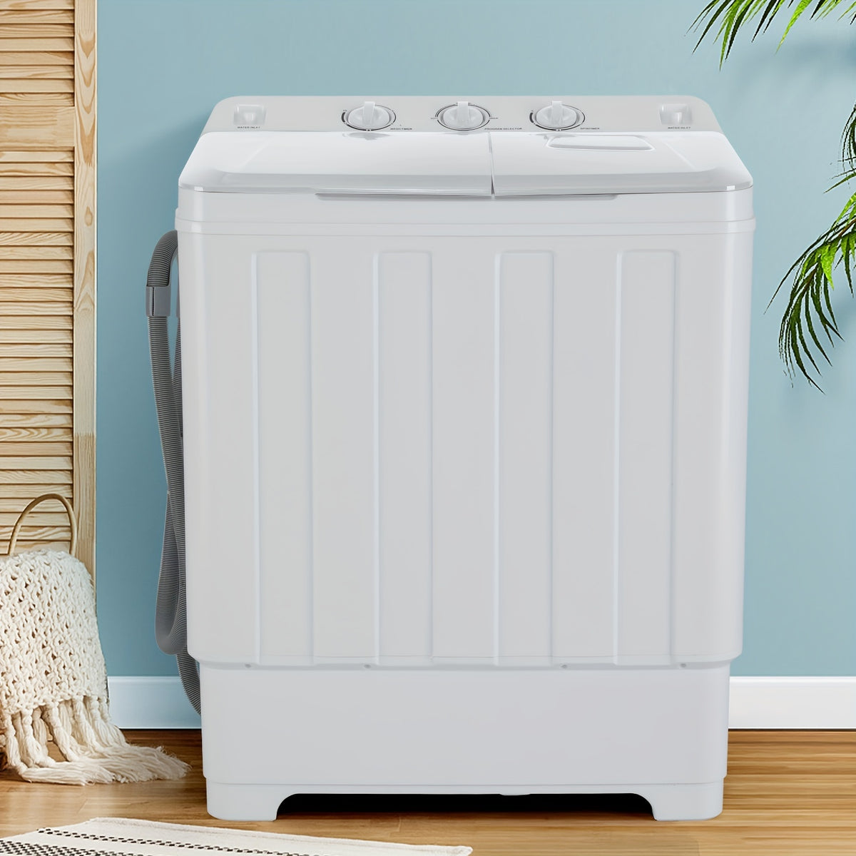 Portable Washing Machine 30Lbs 2 in 1 Compact Twin Tub Washing Machine, 19Lbs Washer And 11Lbs Spin Dryer with Built-In Drain Pump, Durable Design, Time Control, for for Apartments, Dorms, Rvs