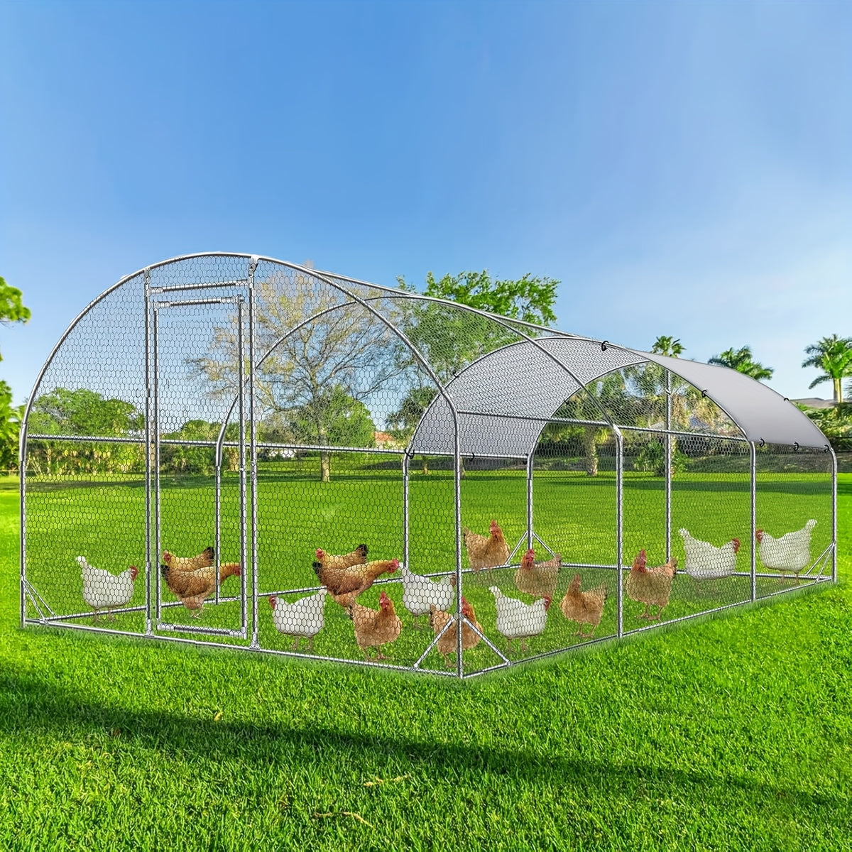 [Chicken Coop with Run] Large Chicken Coop with Run Walk-In Poultry Cage Chicken Runs House Pen Cage Dome Roofed Chicken Coops with Cover for Outdoor Backyard Farm Use, Raising Small Animals, Dome Roof