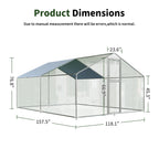Walk-In Chicken Run with Feeding Port and UV-Resistant Cover, Galvanized Outdoor Poultry Enclosure