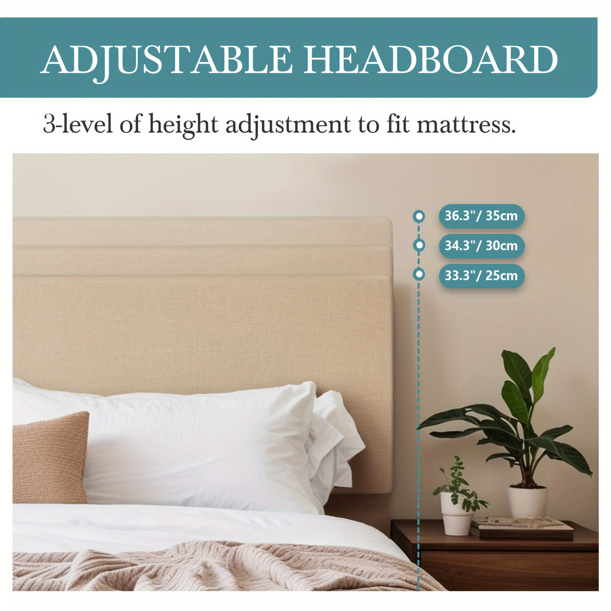HOOMIC Upholstered Platform Bed in Full, Queen, Or King Sizes with an Adjustable Headboard, Sturdy Wooden Frame, Easy Assembly, No Box Spring Required, Available in 5 Colors: Beige, Dark Grey, Light Grey, Black, White