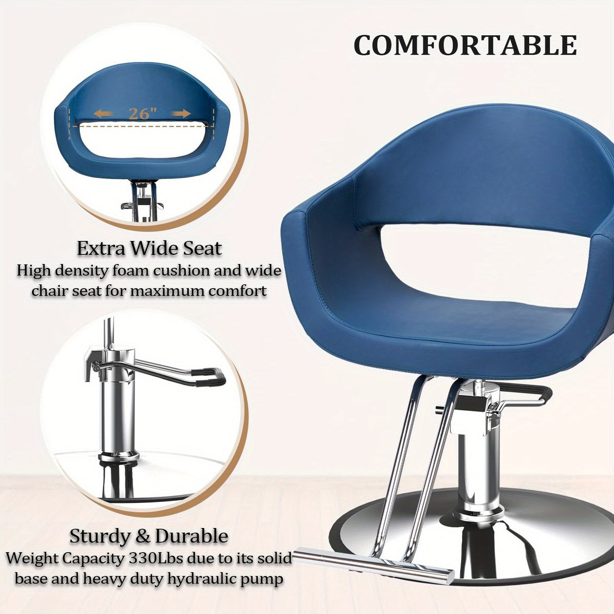 Heavy Duty Barber Chair with Hydraulic Lift - Professional Salon Styling Chair, 360° Swivel Base & Footrest, Manual Height Adjustment, Sturdy Construction for Salon, Spa, Home - Compatible with Hard Floors (Barber Shop, Beauty Parlor
