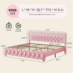 HOMBCK Twin Full Queen King Bed Frame, Padded Platform Bed with Button Tufting Headboard, Princess Platform Bed with Diamond Design, Halloween Decoration, Wooden Strip Support, No Spring Box Needed, Easy to Assemble, Pink/White/Black/Beige