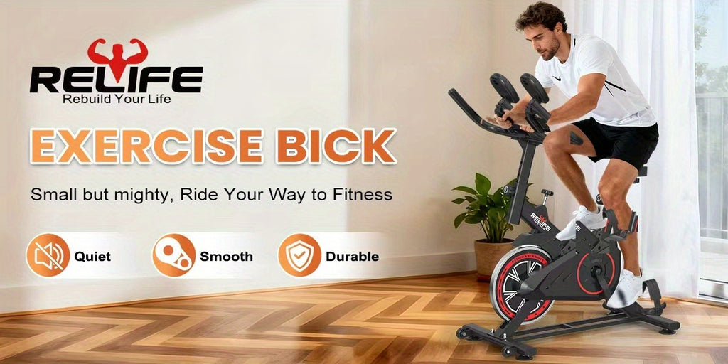 RELIFE Exercise Bike, Magnetic Indoor Cycling Bike, Ultra-Quiet Resistance, Tablet Mount & Ergonomic Seat Cushion, Home Gym Stationary Cycle for Cardio for All User, Indoor Bike/Brake Pad Stationary Bike, for Family, with Comfortable Saddle
