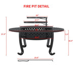 43 Inch Fire Pit with 2 Grills, Outdoor Wood Burning Firepit with Lid, Metal Round Table for Backyard Patio Garden Picnic Camping Bonfire