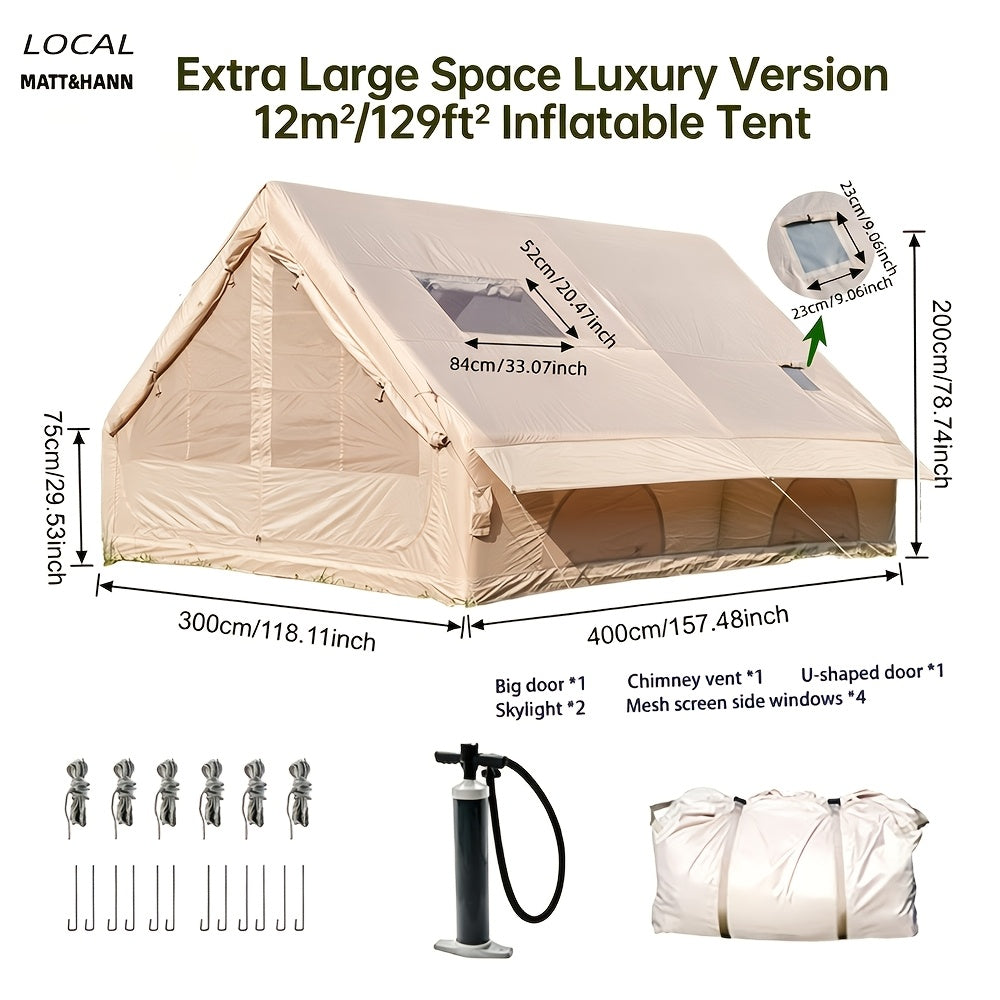 Luxury 2-Door Inflatable Tent with Skylight And Chimney Opening - Starry Sky Edition | Windproof, And Mosquito-Proof. Lightweight Glamping Cabin, Ideal for Family Luxury Camping. A Portable Shelter for Your Outdoor Adventure