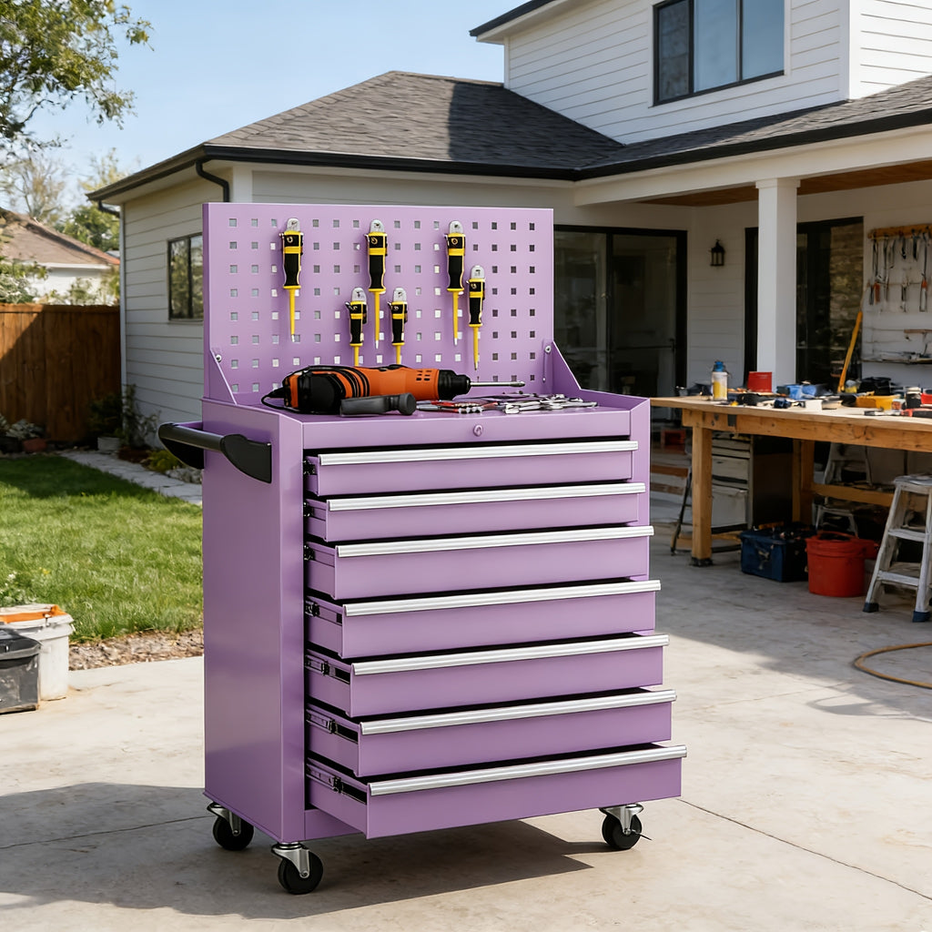 [Rolling Tool Chest] 7-Drawers Rolling Tool Chest Cabinet with Wheels - Keyed Locking System, Non-Slip Mat for Garage Warehouse Workshop