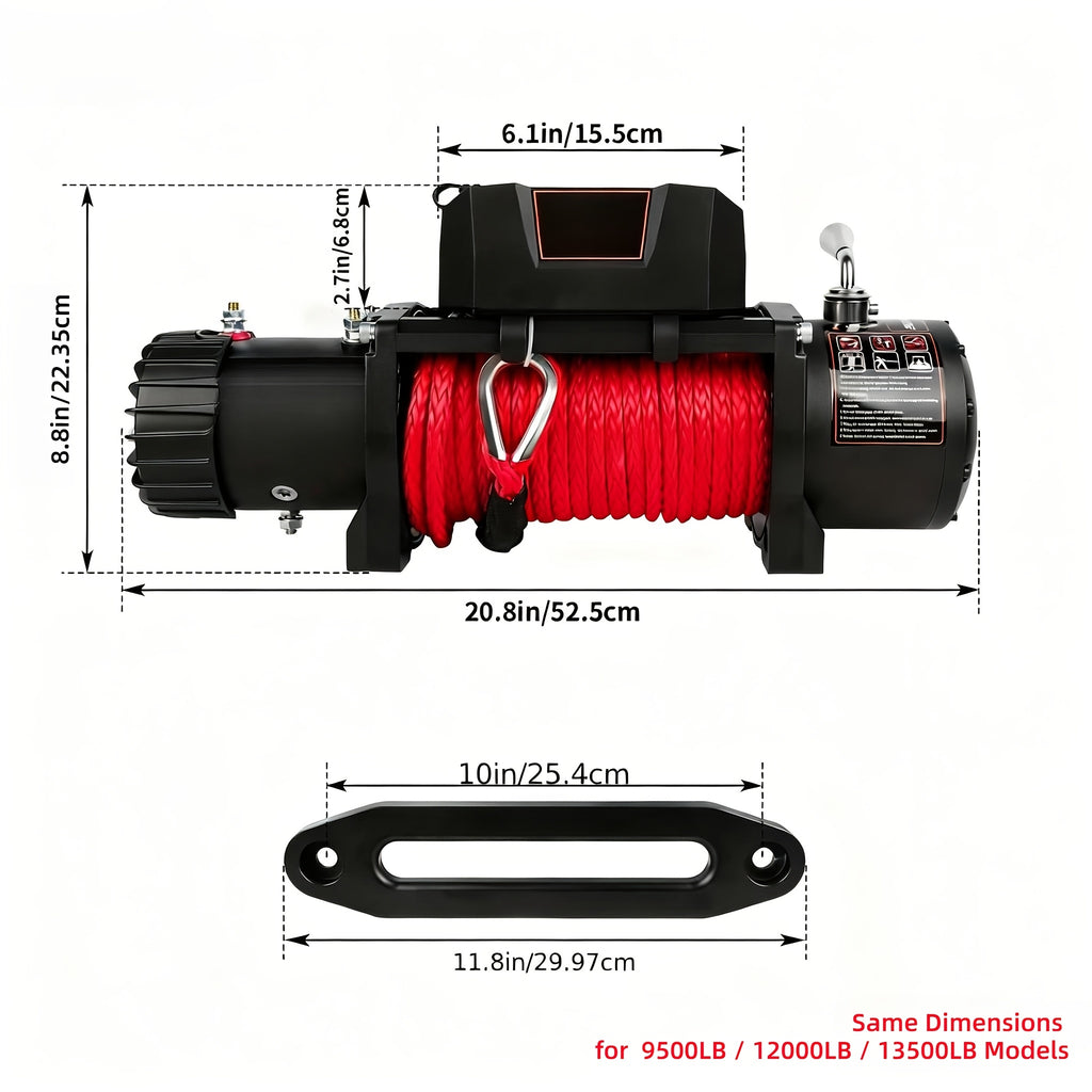 Electric Winch 3500Lb/4500Lb/12000Lb/13500Lb - Electric Truck Winch 12V with Red Synthetic Rope - Fairlead Wired Handle & Infrared Remote - Winch for Jeeps Road SUV Boat Towing Trailer 4WD 4X4 ATV UTV - ATV Winch Kit