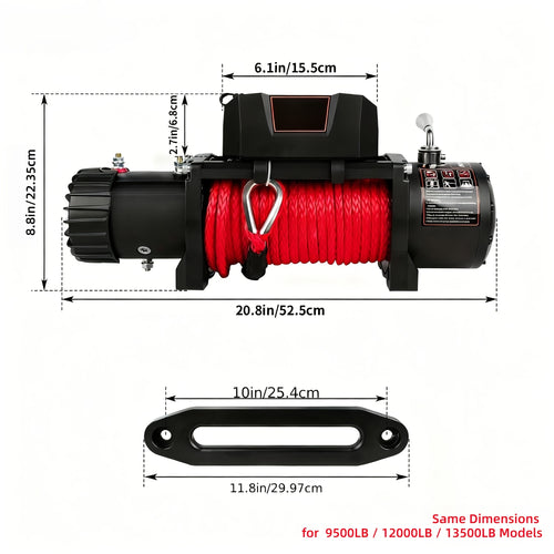 12V Electric Winch with Synthetic Rope and Remote Control for Off-Road Recovery, 4500–13500 lb Models