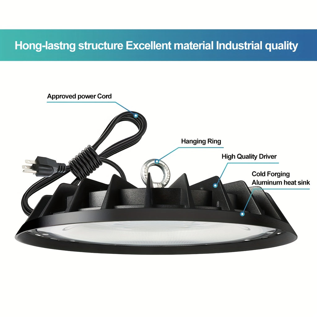 6pcs 500W UFO LED High Bay Light Fixture, 90-277V, High Bay LED Shop Lights, Cold White 6000K with 4ft US Plug, IP65 Commercial Bay Lighting for Warehouse Factory Barn Shop