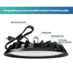 10pcs 200W UFO LED High Bay Light, Cold White 6000K, LED Commercial Lighting Fixtures, 90-277V, for Warehouse Garage Workshop Mall Factory Industrial Barn Gym, Dustproof And, with 4Ft US Plug