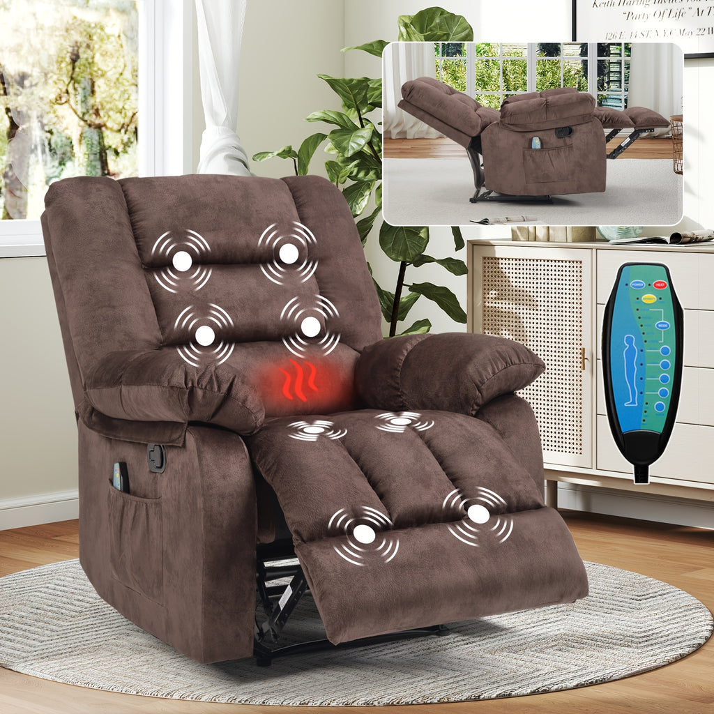 Oversized Manual Recliner Chair with Massage And Heat, Soft Fabric Reclining Single Sofa with Lumbar Heating & 8 Vibration Points, Overstuffed Lounge Chair for Living Room