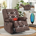 Oversized Manual Recliner Chair with Massage And Heat, Soft Fabric Reclining Single Sofa with Lumbar Heating & 8 Vibration Points, Overstuffed Lounge Chair for Living Room