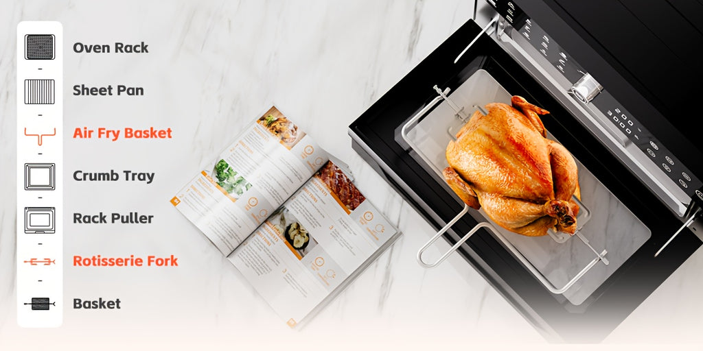 Extra Large 32-Quart Air Fryer, Digital Air Fryer Oven, and Toaster Oven Combo - 20-in-1 Countertop Convection Oven with 13" Pizza Pan, 7 Accessories, Clear Door, 1800W Dual Cooking, 360° Hot Air Circulation for Healthy Meals - Black. 86-450℉.