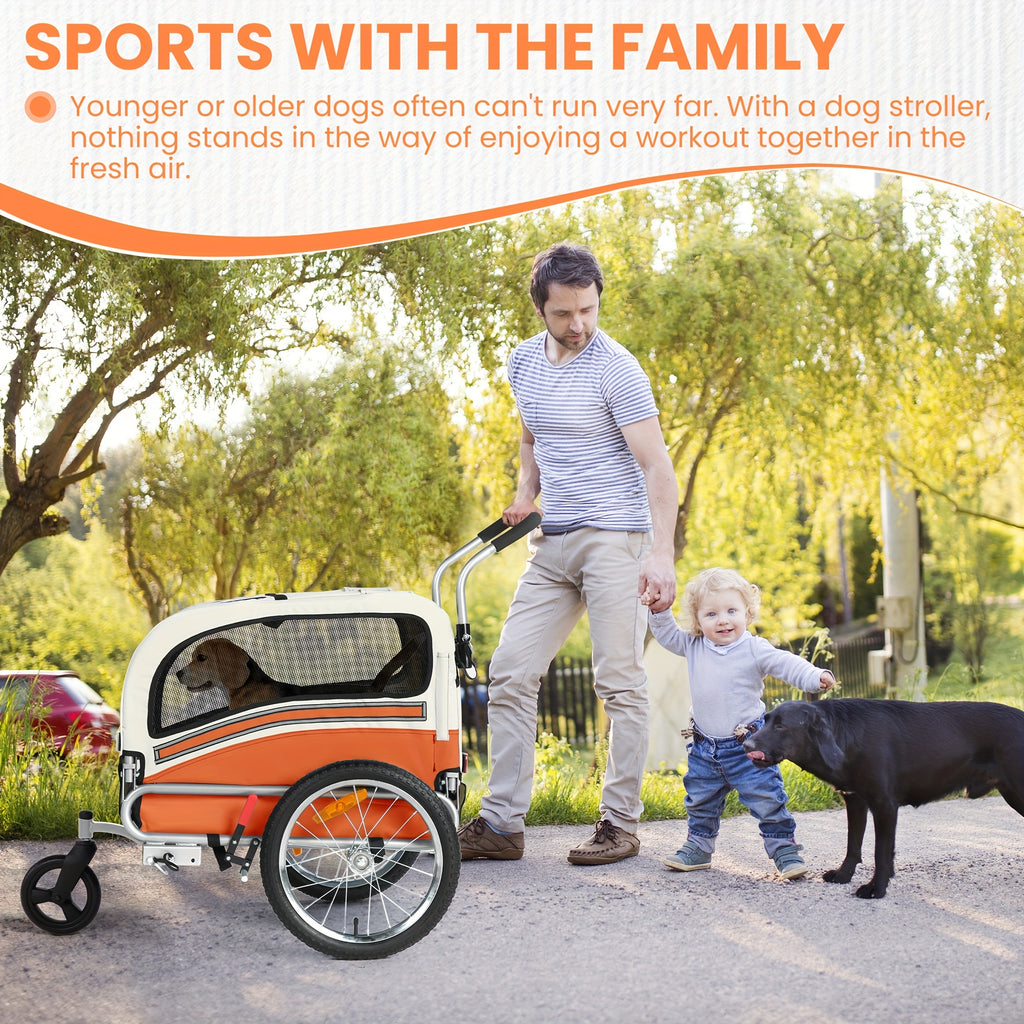 2in 1 Pet Bicycle Trailer with A 6" Stroller Wheel Suitable for Small And Medium Dogs, Carrier Up to 66 LBS, Easy Folding Cart Frame, Quick Release Wheel, Universal Bicycle Coupler