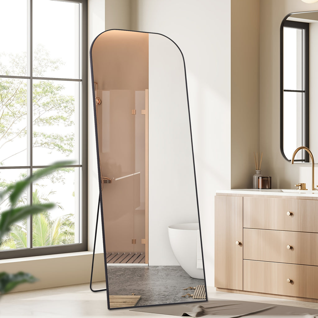 30 X 71 Inch Full Length Mirror, Golden Wall Full Body Mirror Full Length with Stand, Rounded Top Floor Mirror with Aluminum Alloy Frame for Bedroom Living Room